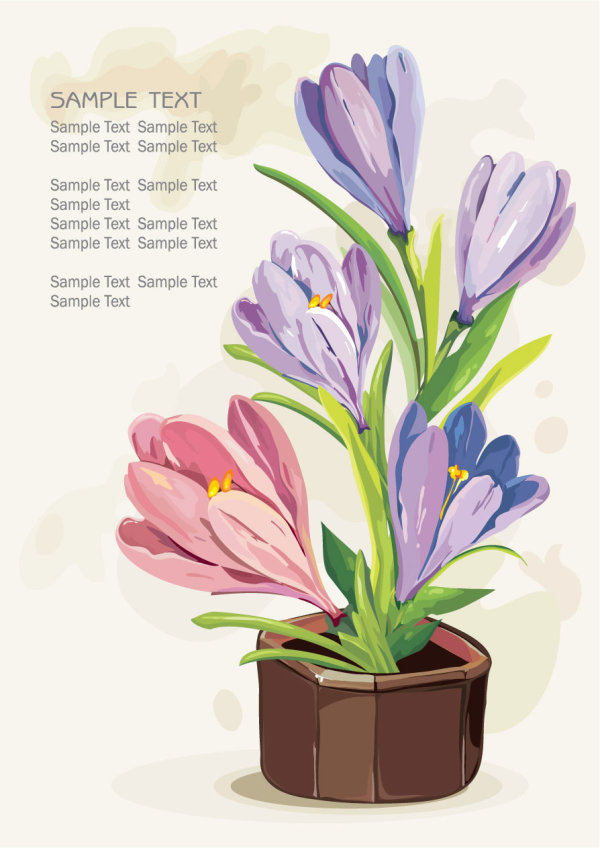 水粉画鲜花02——矢量素材